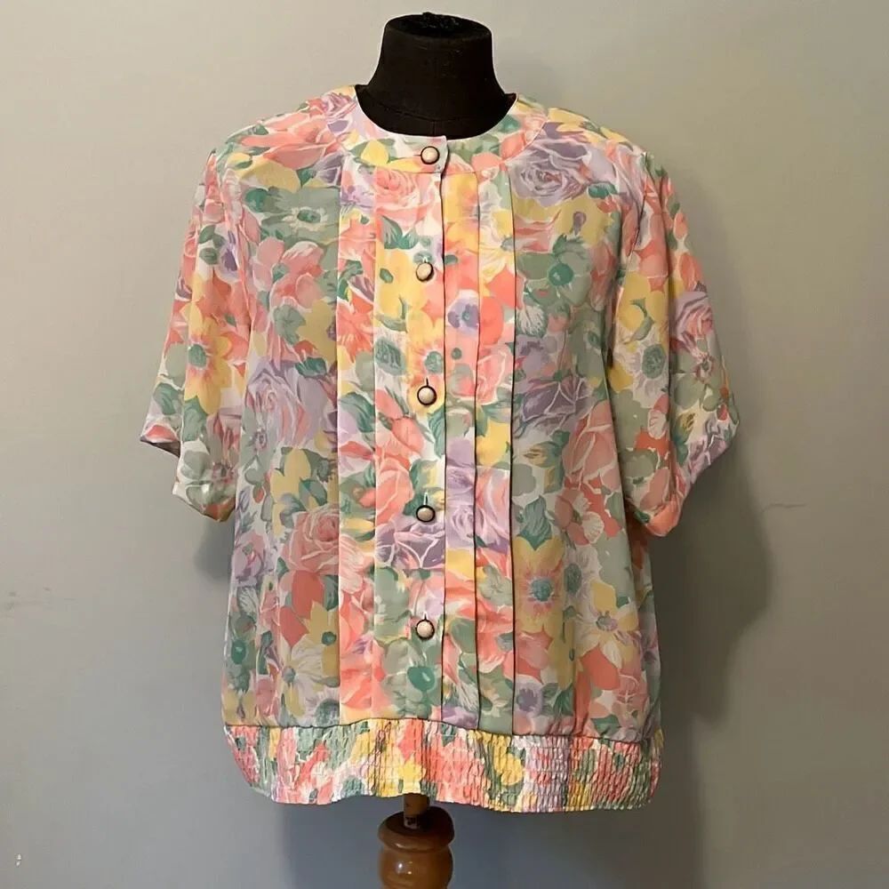 Alfred Dunner Women's Pastel Floral Pleated Blouse